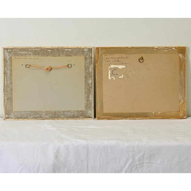 Green French Pair of Vintage Watercolor Paintings in Gilt Frames For Sale - Image 8 of 8