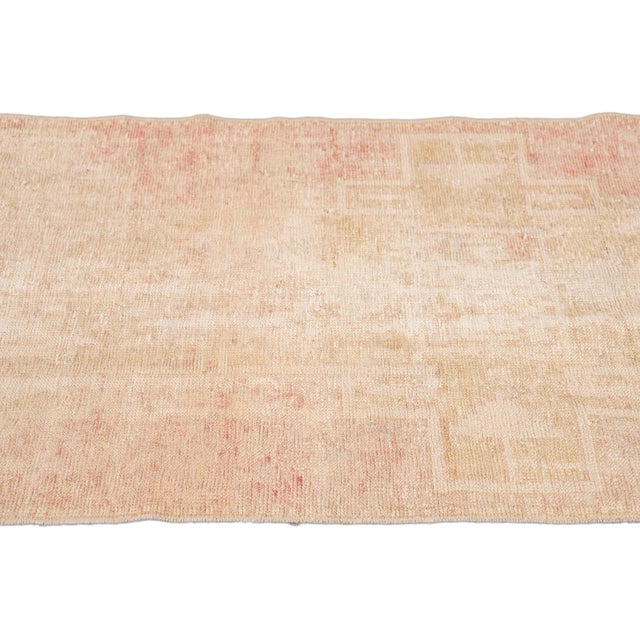 Vintage Turkish Shabby Chic Beige and Pink Handmade Geometric Wool Runner For Sale In New York - Image 6 of 10