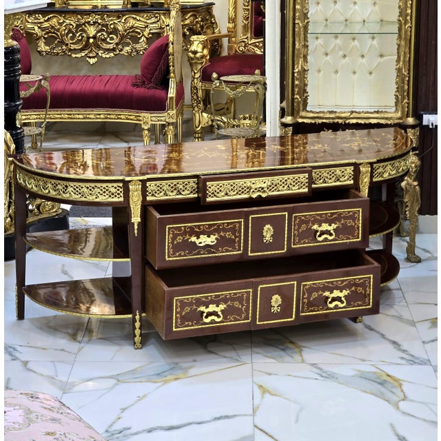 Louis XVI–Inspired Semicircular Marquetry Console For Sale - Image 4 of 5