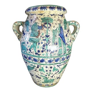 1900s Italian Majolica Terra Cotta Urn or Floor Vase by Ulisse Cantagalli For Sale