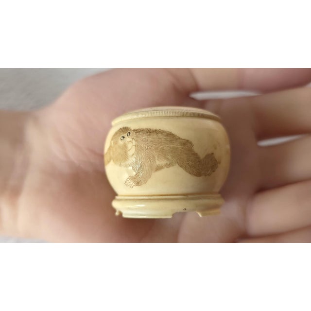 Ivory Rare Japanese Meiji Ivory Three-Piece Set With Monkeys For Sale - Image 8 of 13