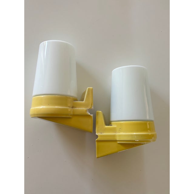 Model 6070 Wall Lights in Yellow Porcelain and Opaline Glass by Sigvard Bernadotte for Ifö, 1960s, Set of 2 For Sale - Image 6 of 12