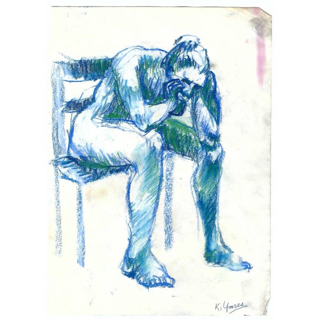 1960s pastel drawing on paper by artist Katherine Yares. This comes from her student portfolio. Signed lower right.