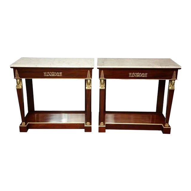 Late 19th Century Pair of Empire Marble-Top Consoles For Sale
