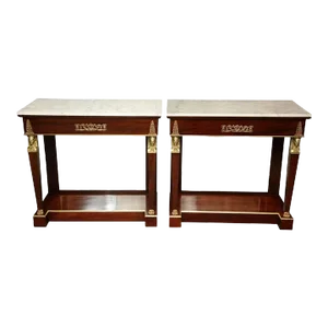 Late 19th Century Pair of Empire Marble-Top Consoles