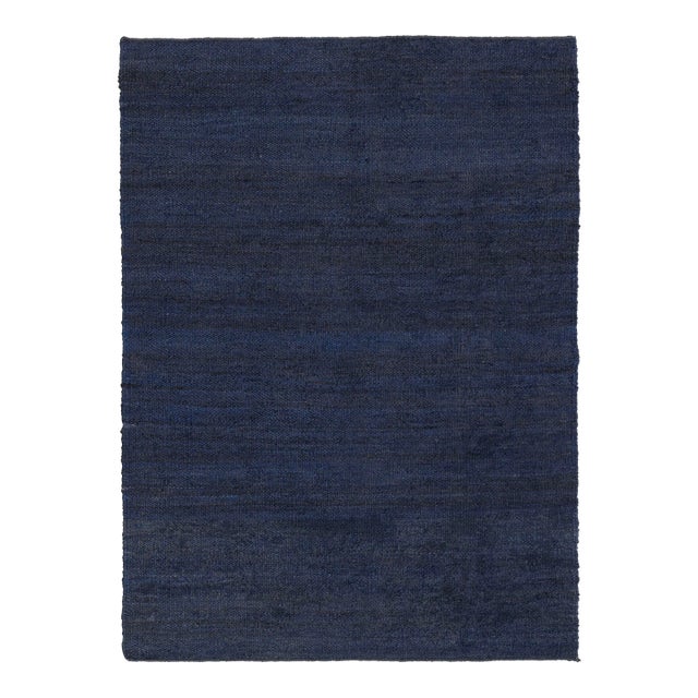 Navy Solid Handwoven Premium Natural Jute Yarn Flatweave Rug 9x12 Ft. For Sale