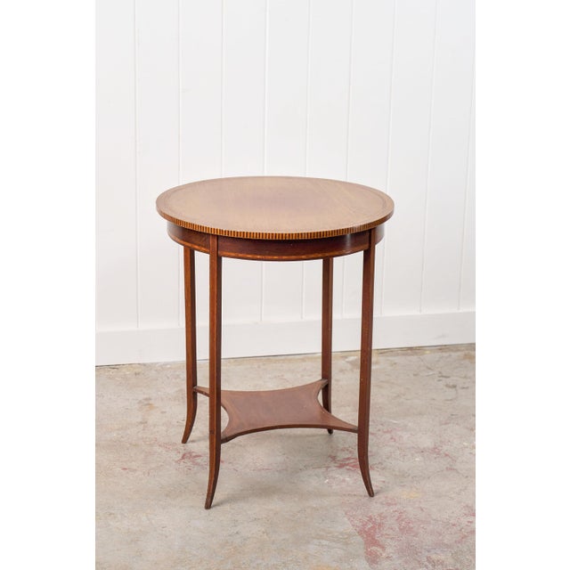 English Early 20th Century Edwardian Checkered Edge Inlay Lamp Table For Sale - Image 3 of 10