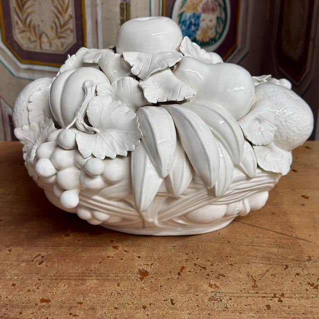 Mid-Century Modern 1970s Italian Hollywood Regency Blanc De Chine Trompe L’Oeil Fruit Basket For Sale - Image 3 of 12