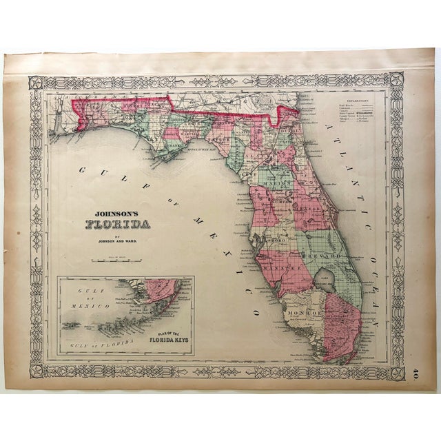 This is an excellent map of Florida. Title: Johnson's Florida; Created by Johnson & Ward, 1863, New York. The majority of...