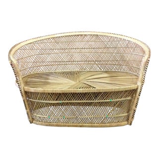 Vintage Rattan and Wicker Settee For Sale