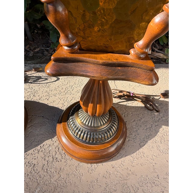 Vintage Matching Wood Table Lamps With Amber Glass Night Lights - a Pair For Sale - Image 10 of 12