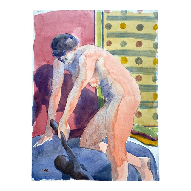 Original Double Sided Watercolor Painting of a Female Nude by Jon Hall For Sale