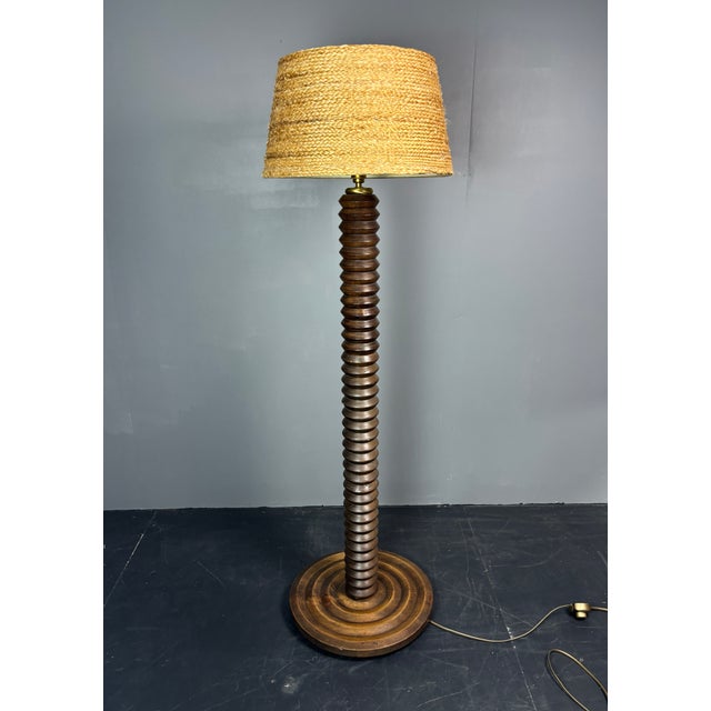 Mid-Century French Brutalist Modernist Turned Wood Floor Lamp in the style of Charles Dudouyt, 1950s For Sale - Image 16 of 16