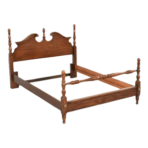 Cherry Wood Chippendale Four Poster Bed Made in North Carolina by American Drew - Vintage Late 20th Century