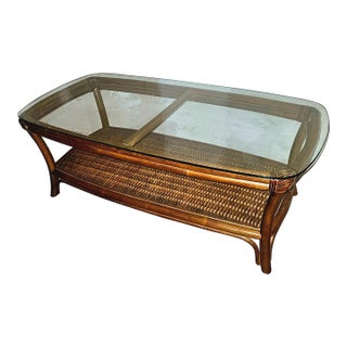 Two-Tier Vintage Rattan Coffee Table in the Style of Roche Bobois For Sale