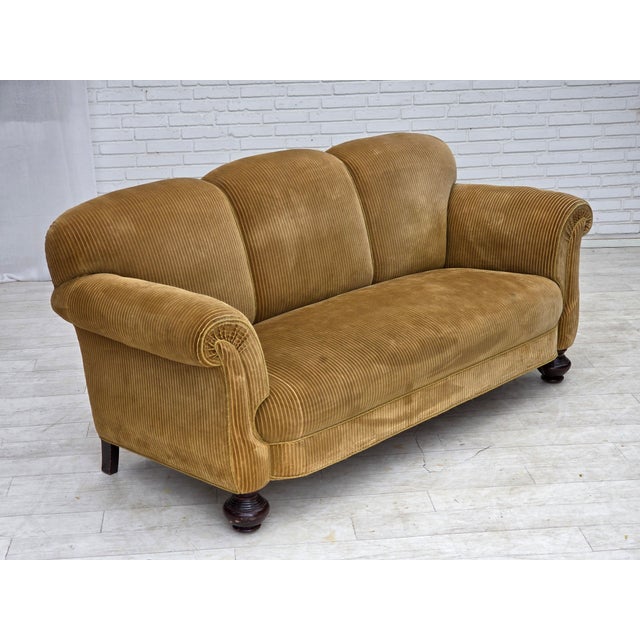 Danish Beech Three-Seater Sofa with Corduroy Upholstery, 1950s For Sale - Image 17 of 18