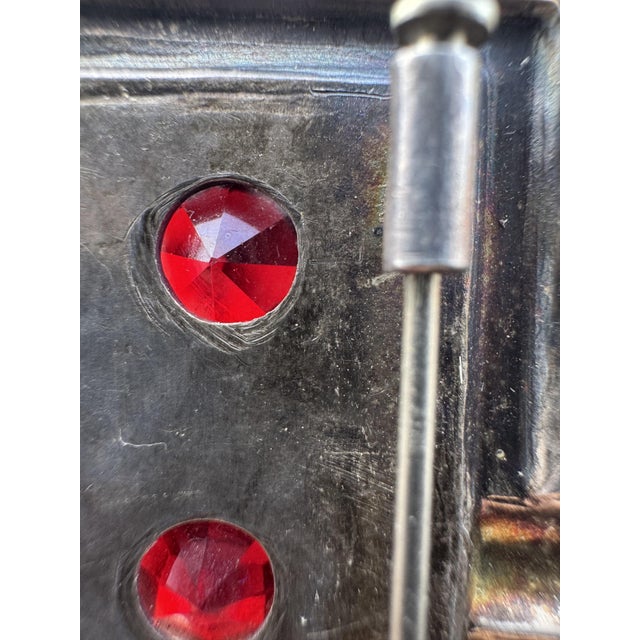 Gold Art Deco Revival Geometric Bronze Brooch with Ruby-Red Crystals from Erte, 1980s For Sale - Image 8 of 9