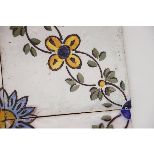 19th Century Set of Four Floral Tiles, Portuguese Baroque For Sale - Image 9 of 14