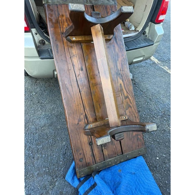 Vintage Farmhouse Rustic Style Liberty Ship Hatch Cover Trestle Base Coffee Table For Sale - Image 14 of 15