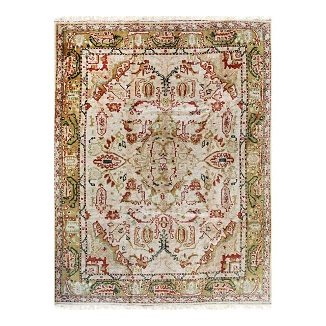 Light Ivory Color Turkish Oushak Design Rustic Hand-Knotted Modern Rug Carpet For Sale