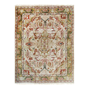 Light Ivory Color Turkish Oushak Design Rustic Hand-Knotted Modern Rug Carpet