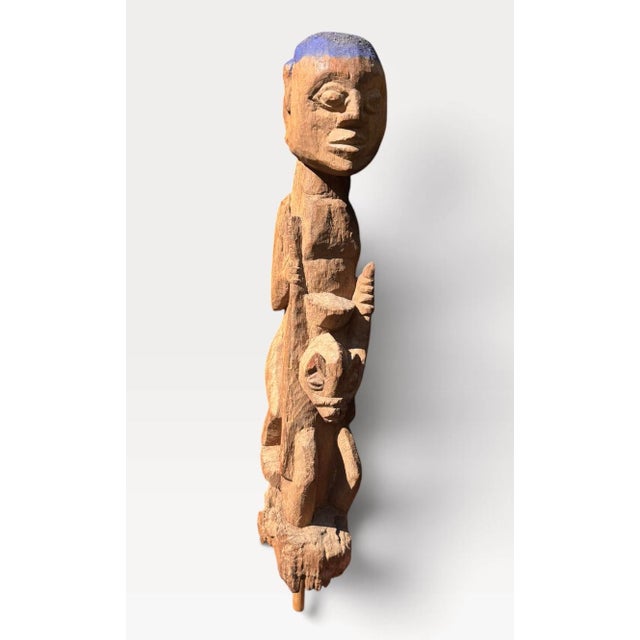Antique African Veranda Post Depicting Mounted Warrior With Indigo Cap, C 1960s For Sale - Image 4 of 7