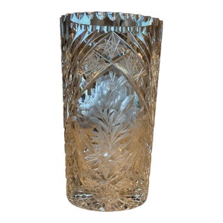Bohemian Mid Century Cut Crystal Vase For Sale