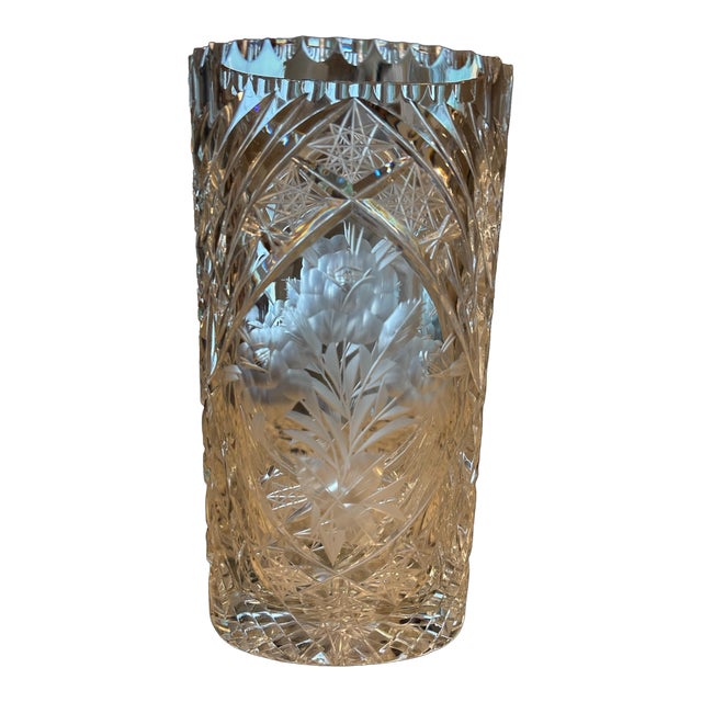Bohemian Mid Century Cut Crystal Vase For Sale