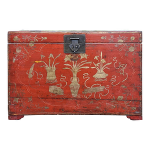Antique 19th Century Chinese Red Lacquer Trunk