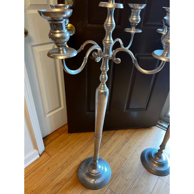 1970s Pair of Oversized Vintage Silver Candelabras For Sale - Image 5 of 6