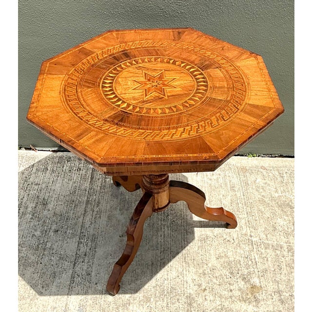 Vintage Marquetry Octagonal Wood Table For Sale - Image 12 of 18