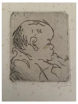 Mino Maccari, Portrait of a Baby- Etching on Cardboard, 20th Century