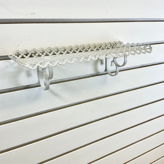1960s Mid-Century Boho Chic Pierced Metal Wall Mounted Shelf, White For Sale - Image 6 of 15