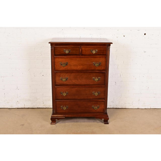 A gorgeous Georgian or Chippendale style six-drawer highboy dresser or chest of drawers By Kling Furniture Co. USA, Circa...