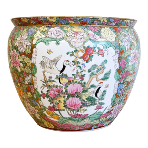 Vintage Mandarin Chinese Rose Porcelain Fish Bowl Planter