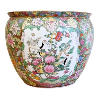 Vintage Porcelain Mandarin Chinese Rose Fish Bowl Planter For Sale