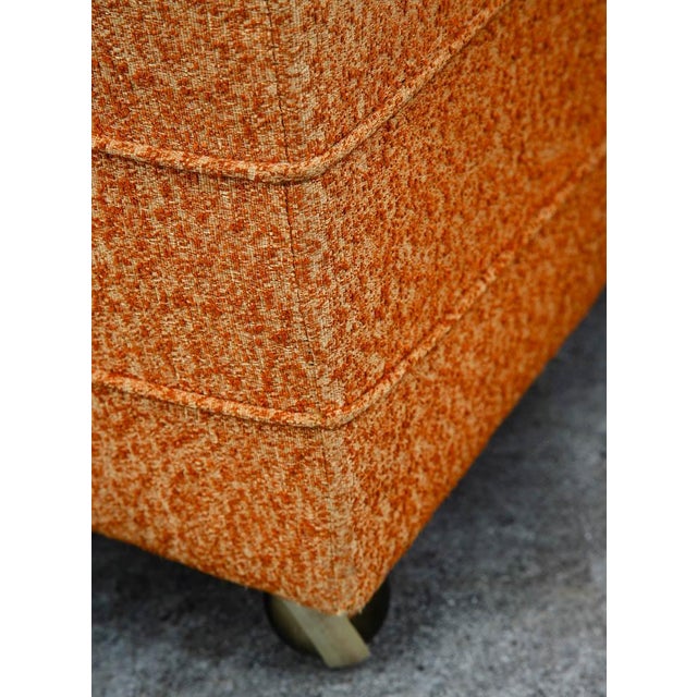 Textile Mid Century Modern Ottoman Stool Rectangular Cushion Orange Vintage Rolling Seat For Sale - Image 7 of 11