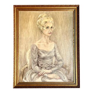 Vintage MCM Original Oil Portrait of Woman For Sale