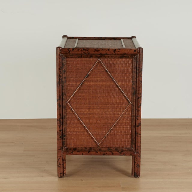 Pair of Vintage British Colonial Faux Bamboo and Grasscloth Stands For Sale - Image 11 of 18