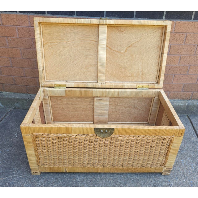 Mid-Century Asian Style Wicker and Brass Blanket Chest For Sale - Image 4 of 7