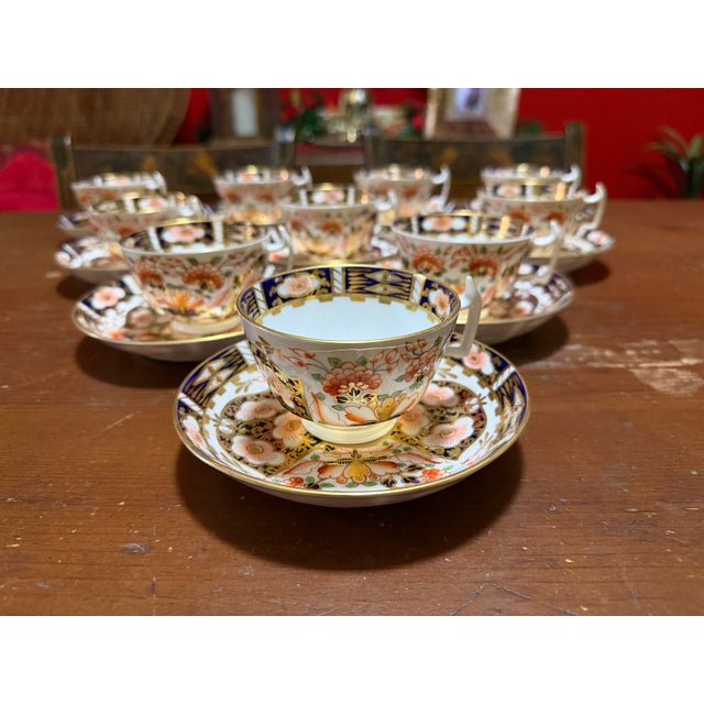 1860s Royal Crown Derby Imari Pattern Cups and Saucers by Stevenson & Hancock - Set of 10 For Sale - Image 15 of 18