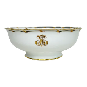 Victorian 1880s Rihouet Lerosey Monogrammed French Footed Trophy Style Serving Bowl