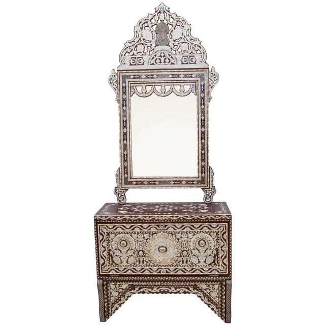 Vintage Handcrafted Moorish Mother-Of-Pearl Console Table & Mirror Set For Sale - Image 13 of 13