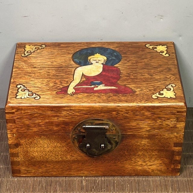 Rosewood Mother-of-Pearl Inlaid Buddha Keepsake Box For Sale - Image 9 of 9