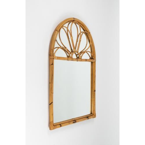 Mid-Century Modern Mid-Century Modern Arch Wall Mirror in Bamboo and Rattan, 1970s For Sale - Image 3 of 9