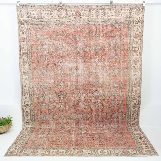 Vintage Turkish Hand-Knotted vintage rug is a semi-antique vintage Area rug.'70s Eastern region of Turkey's unique rug is...