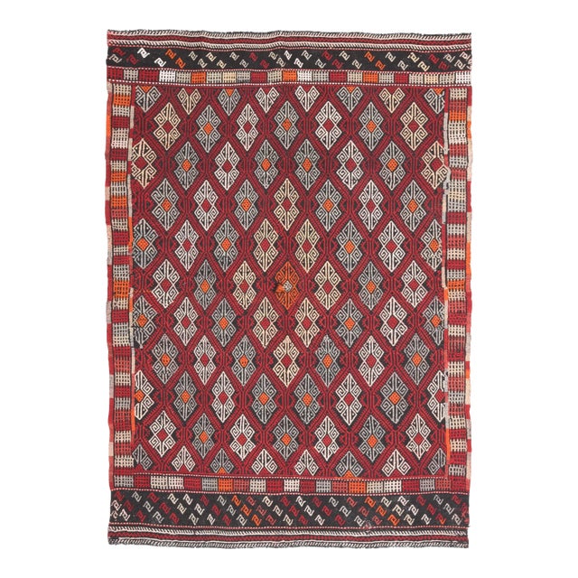 1970s Vintage Turkish Oushak Handmade Wool Cotton Red Area Rug For Sale