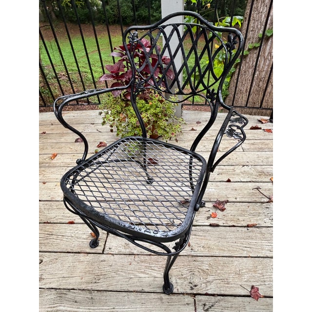 French Woodard Florentine Orleans Pattern Iron Patio Chairs - Set of 4 For Sale - Image 3 of 11