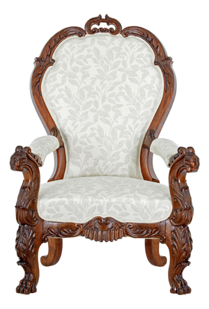 Antique Carved Walnut Armchair, 1860