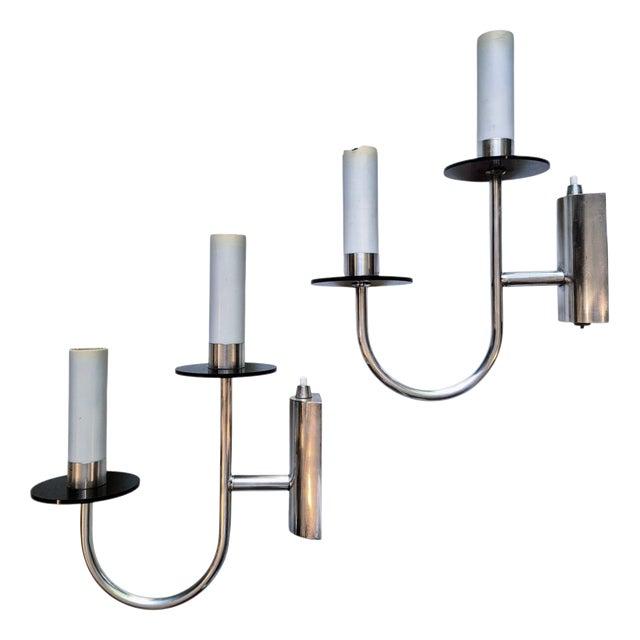 Vintage Art Deco Silver-Plated Sconces, 1970s, Set of 2 For Sale